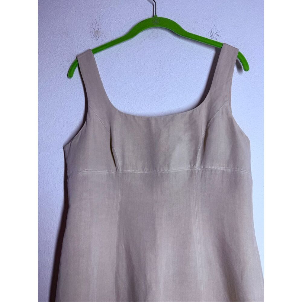 Perspective Beige Linen Blend Sheath Dress Sleeveless Square Neck EU 40 US 8 - Picture 4 of 13